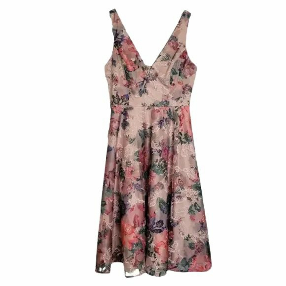 Eliza J Blush Floral A-Line Midi Dress